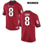 Women's Georgia Bulldogs NCAA #8 Deangelo Gibbs Nike Stitched Red Authentic College Football Jersey EZZ0754XK